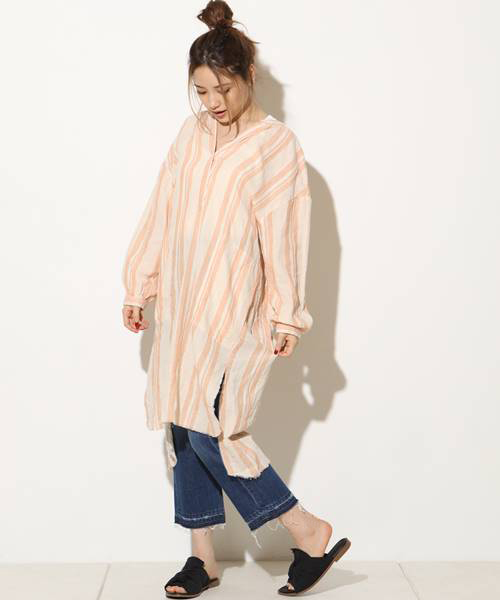 Ciaopanic チャオパニック の ダブルガーゼストライプシャツワンピース ワンピース Wear