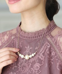 PourVous（プールヴー）の「パール&ストーンネックレス 同窓会 結婚式 オケージョン 二次会 （ネックレス）」