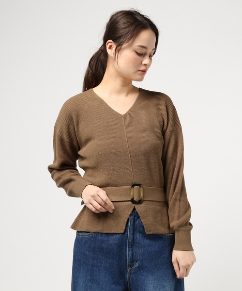 GeeRA(ジーラ)の「ペプラムシルエットのベルト付ニット(ニット/セーター・レディース・イエロー/モカ・MEDIUM/LARGE/X-LARGE/XX-LARGE)」の4枚目の写真