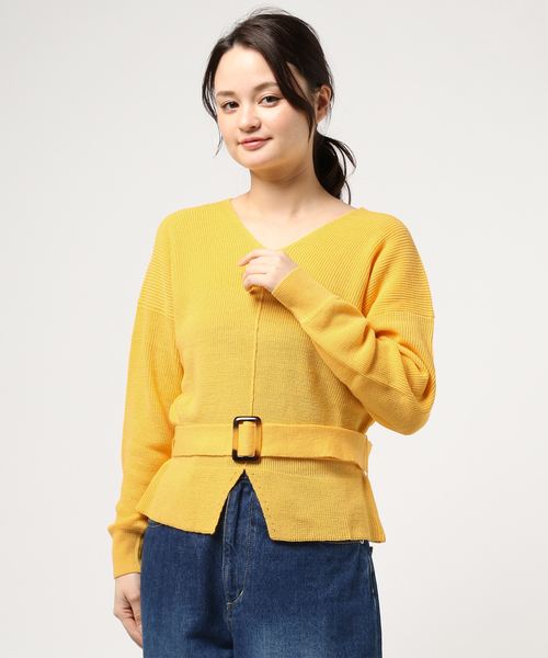 GeeRA(ジーラ)の「ペプラムシルエットのベルト付ニット(ニット/セーター・レディース・イエロー/モカ・MEDIUM/LARGE/X-LARGE/XX-LARGE)」の5枚目の写真
