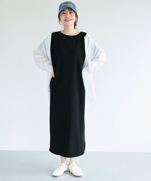 coca（coca）（コカ）の「エンボス加工ボートネックロングワンピース（ワンピース・レディース・ブラック/ブラウン・ONE SIZE/S/L/M）」の10枚目の写真