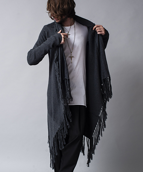 NO ID.(ノーアイディ)の「mcg2284-Cニット3WAYフリンジガウン(カーディガン/ボレロ・メンズ・アッシュグレー/ダークグレー/ブラック・1/2)」の3枚目の写真