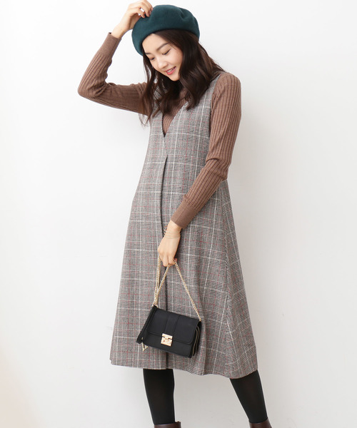 N N Natural Beauty Basic エヌエヌナチュラルビューティーベーシック の 追加生産 チェックジャンバースカート ワンピース ジャンパースカート Wear