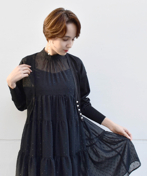 kaene(カエン)の「ドビーシフォンティアードワンピース(ドレス・レディース・ブラック/ネイビー・38/36/34)」の10枚目の写真