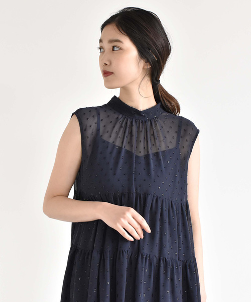 kaene(カエン)の「ドビーシフォンティアードワンピース(ドレス・レディース・ブラック/ネイビー・38/36/34)」の21枚目の写真