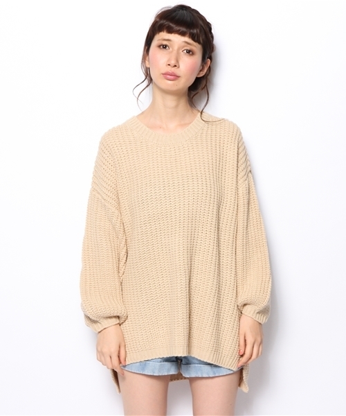 WHO'S WHO gallery（フーズフーギャラリー）の「ローゲージBIGニット（ニット/セーター・レディース・アイボリー/ブラック/ブルー/オレンジ・FREE）」の5枚目の写真