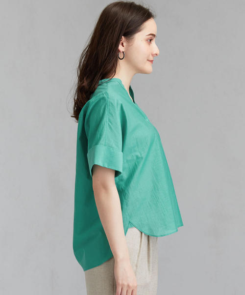美品　グリーンレーベルリラクシング　リネンライク　半袖　ワイドカラー　シャツ green label relaxing（グリーンレーベルリラクシング）の