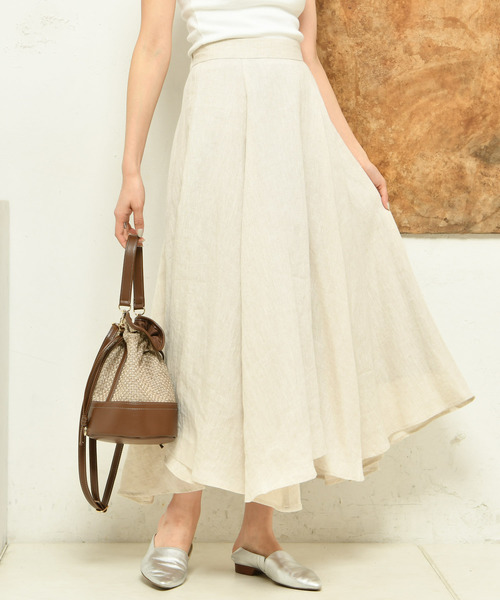 DouDou（ドゥドゥ）の「マキシフレアスカート（スカート・レディース・ベージュ/ネイビー/グリーン/ブラック/ライトベージュ/オフホワイト・38/36）」の3枚目の写真