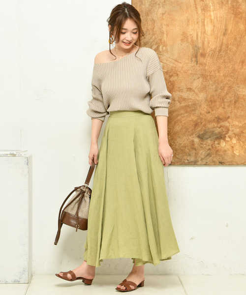 DouDou（ドゥドゥ）の「マキシフレアスカート（スカート・レディース・ベージュ/ネイビー/グリーン/ブラック/ライトベージュ/オフホワイト・38/36）」の20枚目の写真