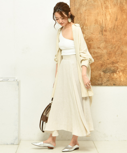 DouDou（ドゥドゥ）の「マキシフレアスカート（スカート・レディース・ベージュ/ネイビー/グリーン/ブラック/ライトベージュ/オフホワイト・38/36）」の8枚目の写真