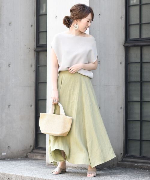 DouDou（ドゥドゥ）の「マキシフレアスカート（スカート・レディース・ベージュ/ネイビー/グリーン/ブラック/ライトベージュ/オフホワイト・38/36）」の18枚目の写真