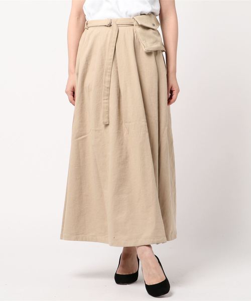 JUGLANS(ユグランス)の「綿ツイル ウエストバッグ付きスカート(スカート・レディース・ブラック/ベージュ/カーキ/キャメル・FREE)」の1枚目の写真