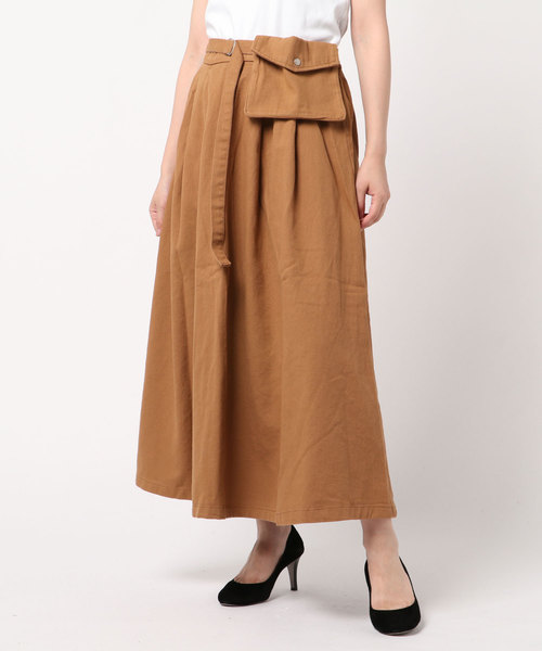 JUGLANS(ユグランス)の「綿ツイル ウエストバッグ付きスカート(スカート・レディース・ブラック/ベージュ/カーキ/キャメル・FREE)」の4枚目の写真