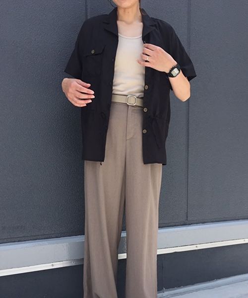 minius(ミニウス)の「ベルト付きリネンブレンドワイドパンツ/レディース ワイドパンツ マニッシュ(その他パンツ・レディース・モカ/ナチュラル・MEDIUM)」の2枚目の写真