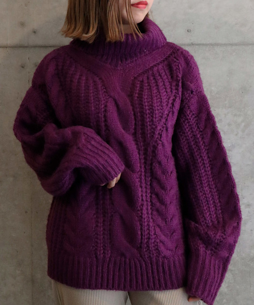 Ifuru(イフル)の「ビッグケーブル タートルネックプルオーバー(ニット/セーター)」|パープル