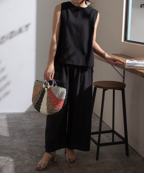rectangle（レクタングル）の「コットンリネンセットアップ（その他パンツ・レディース・ブラック/キャメル・MEDIUM）」の2枚目の写真