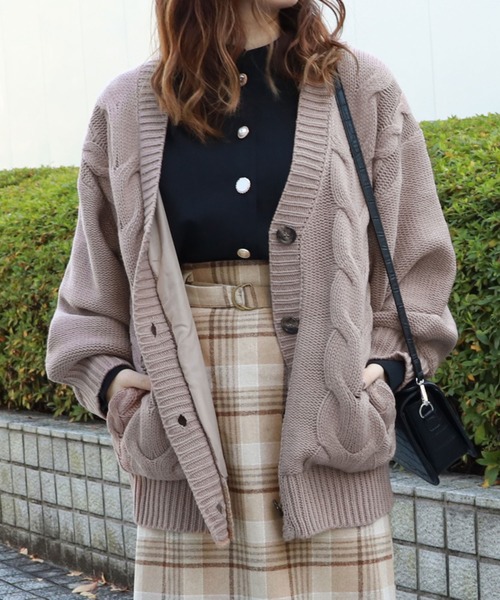 PairPair（ペアペア）の「裏地付きケーブルニットカーデ（その他アウター・レディース・ベージュ/モカ/アイボリー・FREE）」の10枚目の写真