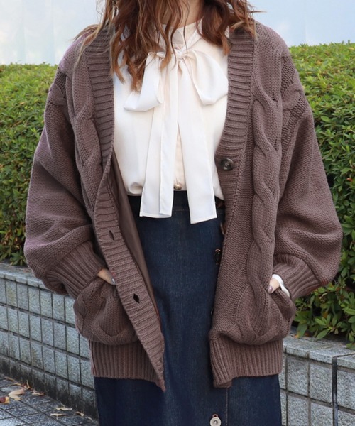 PairPair（ペアペア）の「裏地付きケーブルニットカーデ（その他アウター・レディース・ベージュ/モカ/アイボリー・FREE）」の13枚目の写真