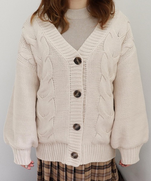 PairPair（ペアペア）の「裏地付きケーブルニットカーデ（その他アウター・レディース・ベージュ/モカ/アイボリー・FREE）」の16枚目の写真