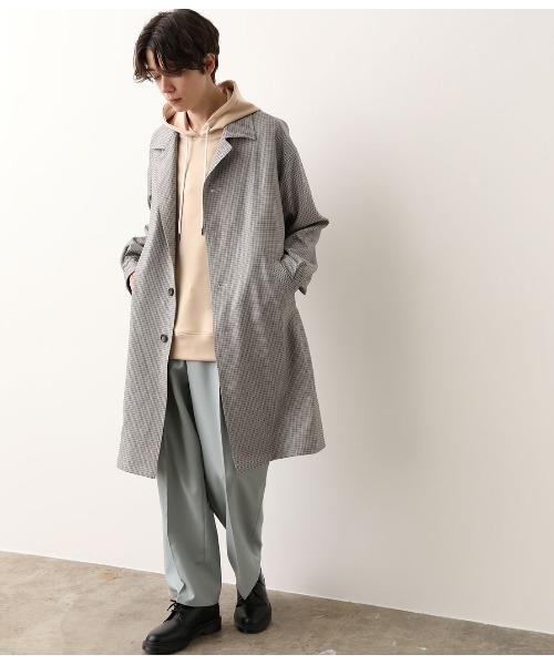 JUNRED(ジュンレッド)の「【クラシックな柄にトレンドのサイジング】チェックステンカラーコート(ステンカラーコート・メンズ・ベージュ・FREE/M/L)」の2枚目の写真