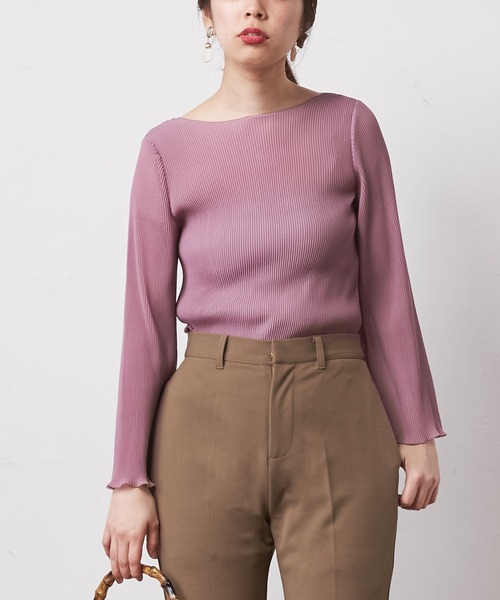 natural couture（ナチュラルクチュール）の「【WEB限定カラー有り】細プリーツシフォンメローTブラウス（シャツ/ブラウス・レディース・ブラック/ベージュ/オフホワイト/ピンク/ミント/オレンジ・FREE）」の18枚目の写真