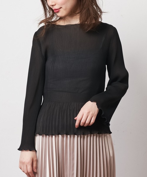 natural couture（ナチュラルクチュール）の「【WEB限定カラー有り】細プリーツシフォンメローTブラウス（シャツ/ブラウス・レディース・ブラック/ベージュ/オフホワイト/ピンク/ミント/オレンジ・FREE）」の19枚目の写真