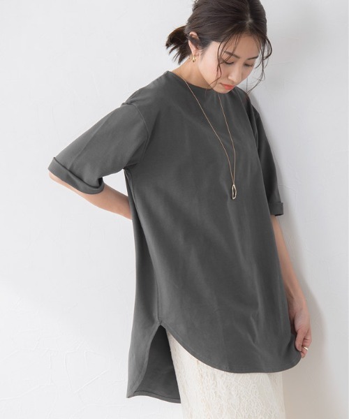 Pierrot(ピエロ)の「サイドスリットチュニックTシャツ(Tシャツ/カットソー・レディース・その他/ブラック/チャコールグレー/ベージュ系その他/オフホワイト・L/M)」の3枚目の写真