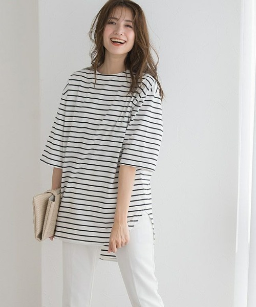 Pierrot(ピエロ)の「サイドスリットチュニックTシャツ(Tシャツ/カットソー・レディース・その他/ブラック/チャコールグレー/ベージュ系その他/オフホワイト・L/M)」の10枚目の写真