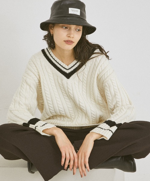 BATONER◆チルデンセーター/ニット・セーター(薄手)/1/ウール/WHT/BN-20FL-042 STUDIOUS（ステュディオス）の「【BATONER(バトナー)】チルデン