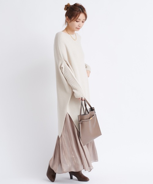 DouDou(ドゥドゥ)の「ガーターアシメプルオーバー(ニット/セーター・レディース・チャコールグレー/モカ/キナリ・FREE)」の6枚目の写真