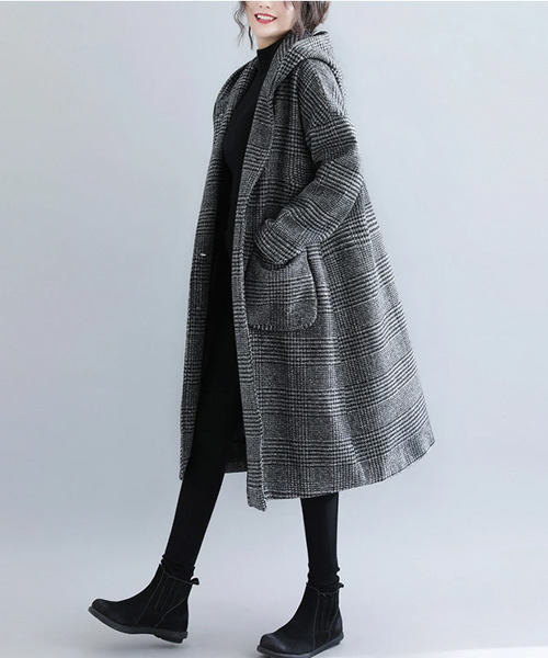 SUGAR BISKET（シュガービスケット）の「グレンチェックゆったりコート（その他アウター・レディース・グレー/モカ・M/L/XL）」の4枚目の写真