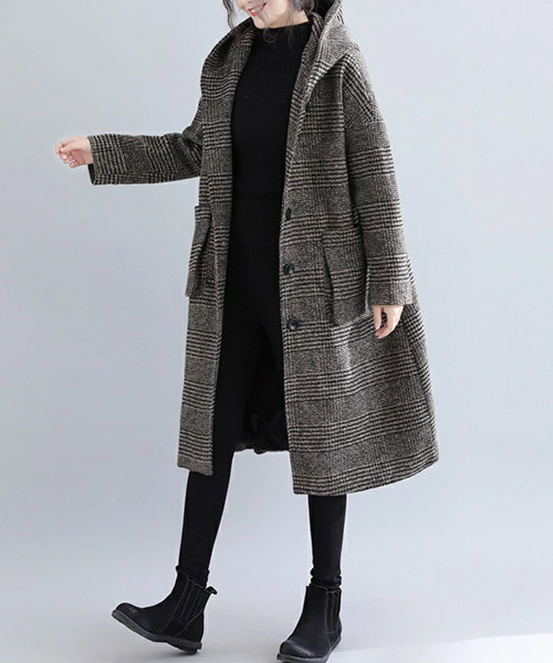 SUGAR BISKET（シュガービスケット）の「グレンチェックゆったりコート（その他アウター・レディース・グレー/モカ・M/L/XL）」の6枚目の写真