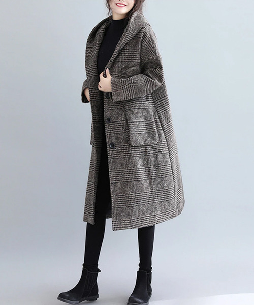 SUGAR BISKET（シュガービスケット）の「グレンチェックゆったりコート（その他アウター・レディース・グレー/モカ・M/L/XL）」の7枚目の写真