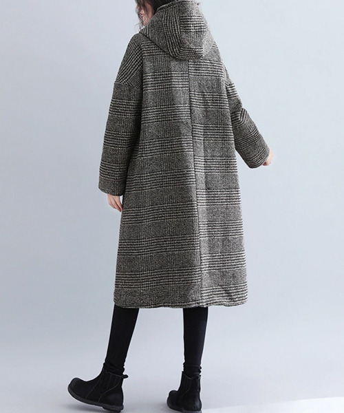 SUGAR BISKET（シュガービスケット）の「グレンチェックゆったりコート（その他アウター・レディース・グレー/モカ・M/L/XL）」の9枚目の写真