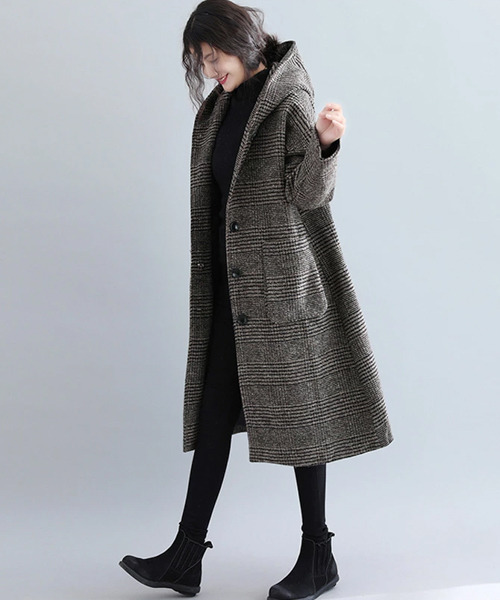 SUGAR BISKET（シュガービスケット）の「グレンチェックゆったりコート（その他アウター・レディース・グレー/モカ・M/L/XL）」の14枚目の写真