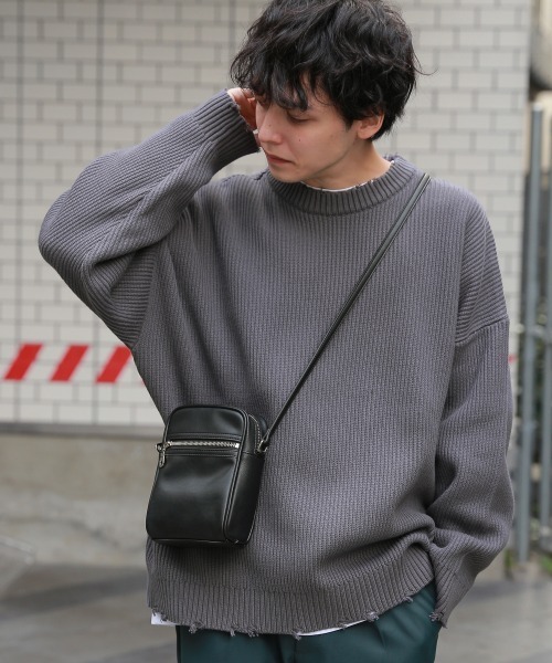 RAGEBLUE（レイジブルー）の「ヴィンテージダメージニットクルー/928255（ニット/セーター・メンズ・ライトグリーン/ピンク系その他/スミクロ・FREE）」の2枚目の写真