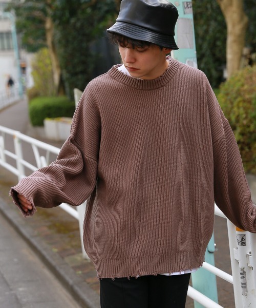 RAGEBLUE（レイジブルー）の「ヴィンテージダメージニットクルー/928255（ニット/セーター・メンズ・ライトグリーン/ピンク系その他/スミクロ・FREE）」の4枚目の写真