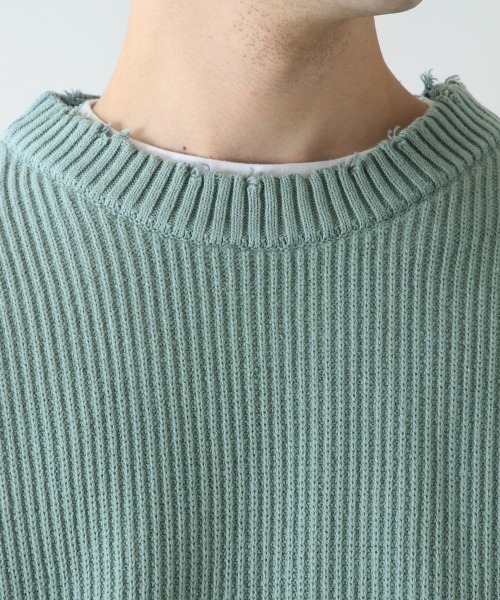 RAGEBLUE（レイジブルー）の「ヴィンテージダメージニットクルー/928255（ニット/セーター・メンズ・ライトグリーン/ピンク系その他/スミクロ・FREE）」の13枚目の写真