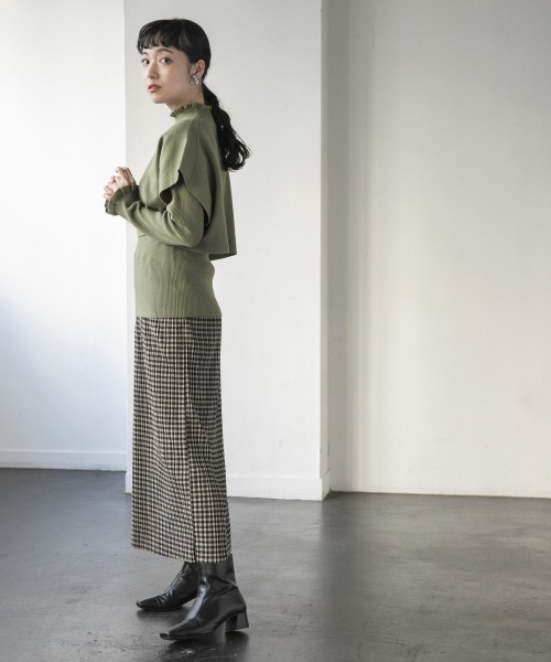 LOWRYS FARM(ローリーズファーム)の「チェックプリーツタイトスカート 928315(スカート・レディース・ベージュ/ダークブラウン/グリーン・FREE)」の4枚目の写真