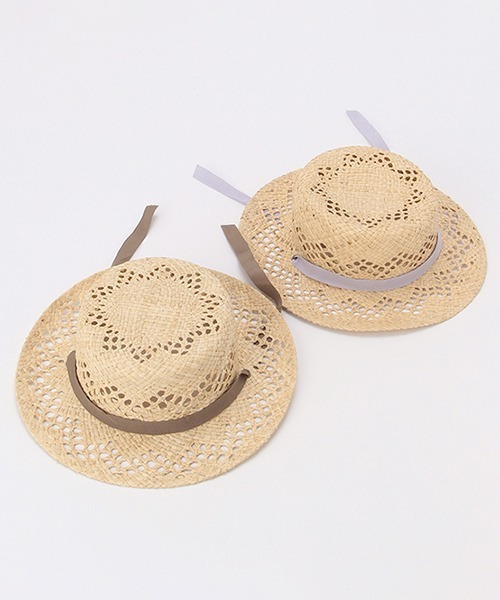 petit main（プティマイン）の「透かし編みリボンラフィアハット（キャップ・キッズ・モカ/ラベンダー・50cm/52cm/54cm）」の5枚目の写真