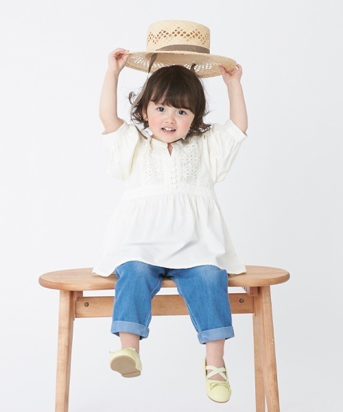 petit main（プティマイン）の「透かし編みリボンラフィアハット（キャップ・キッズ・モカ/ラベンダー・50cm/52cm/54cm）」の14枚目の写真