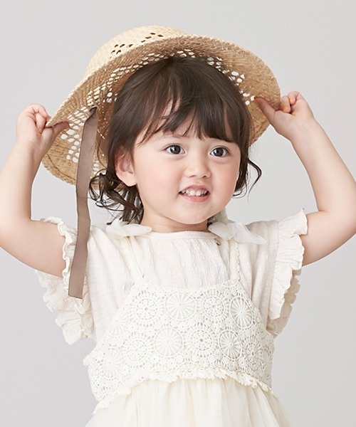 petit main（プティマイン）の「透かし編みリボンラフィアハット（キャップ・キッズ・モカ/ラベンダー・50cm/52cm/54cm）」の17枚目の写真