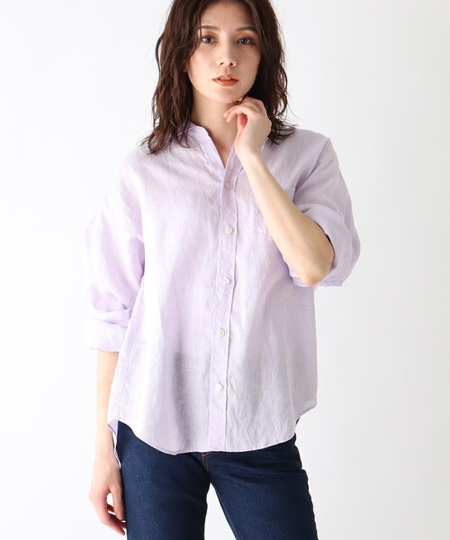 JET（ジェット）の「◆【ウォッシャブル】フレンチリネンシャツ（シャツ/ブラウス・レディース・ホワイト/チャコールグレー/ライトグリーン/ベージュ/ライトオレンジ系/レモンイエロー/パープル系4・04/80）」の5枚目の写真