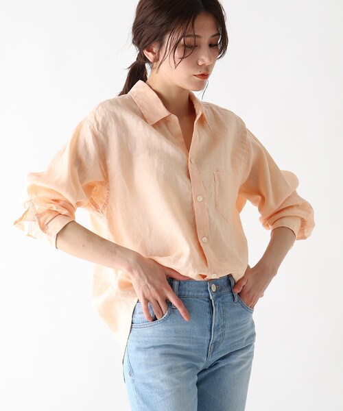 JET（ジェット）の「◆【ウォッシャブル】フレンチリネンシャツ（シャツ/ブラウス・レディース・ホワイト/チャコールグレー/ライトグリーン/ベージュ/ライトオレンジ系/レモンイエロー/パープル系4・04/80）」の7枚目の写真