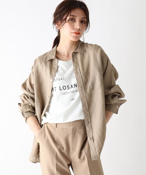 JET（ジェット）の「◆【ウォッシャブル】フレンチリネンシャツ（シャツ/ブラウス・レディース・ホワイト/チャコールグレー/ライトグリーン/ベージュ/ライトオレンジ系/レモンイエロー/パープル系4・04/80）」の4枚目の写真