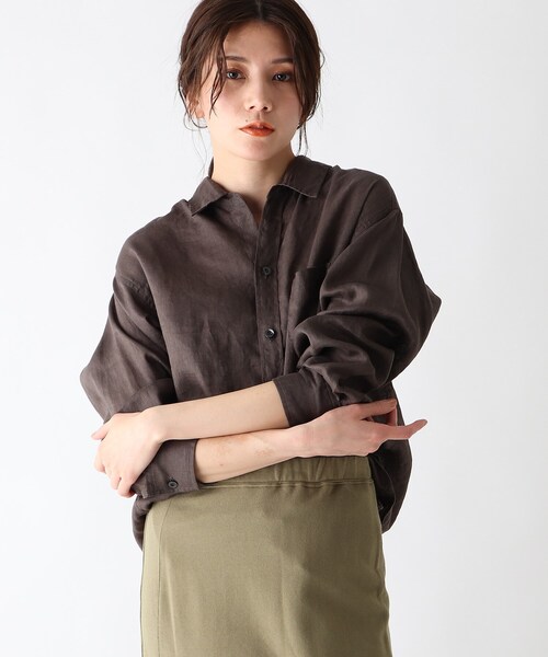 JET（ジェット）の「◆【ウォッシャブル】フレンチリネンシャツ（シャツ/ブラウス・レディース・ホワイト/チャコールグレー/ライトグリーン/ベージュ/ライトオレンジ系/レモンイエロー/パープル系4・04/80）」の3枚目の写真