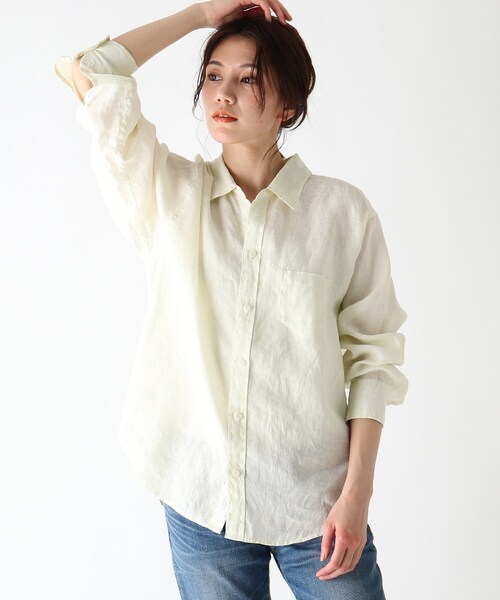 JET（ジェット）の「◆【ウォッシャブル】フレンチリネンシャツ（シャツ/ブラウス・レディース・ホワイト/チャコールグレー/ライトグリーン/ベージュ/ライトオレンジ系/レモンイエロー/パープル系4・04/80）」の6枚目の写真