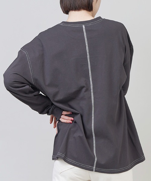 SPINNS（スピンズ）の「薔薇プリント ステッチデザインロンT（Tシャツ/カットソー・レディース・オフホワイト/グレイッシュベージュ/チャコール・ONESIZE）」の9枚目の写真