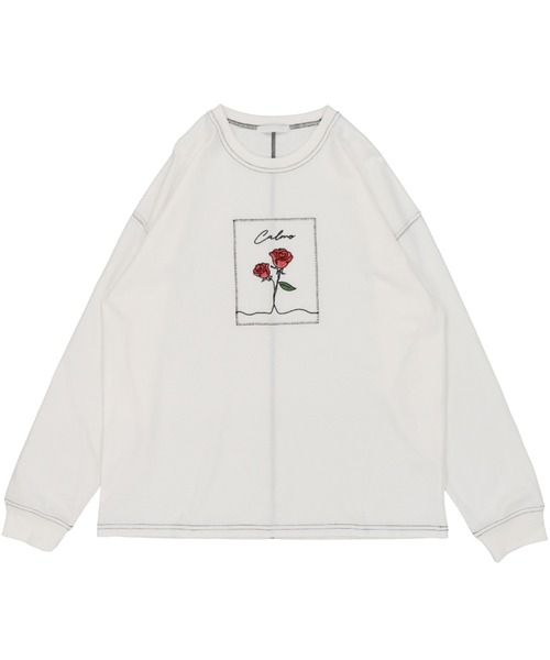 SPINNS（スピンズ）の「薔薇プリント ステッチデザインロンT（Tシャツ/カットソー・レディース・オフホワイト/グレイッシュベージュ/チャコール・ONESIZE）」の13枚目の写真