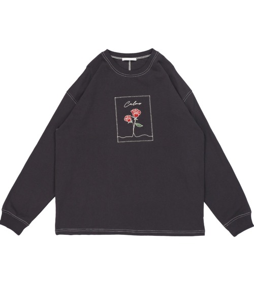 SPINNS（スピンズ）の「薔薇プリント ステッチデザインロンT（Tシャツ/カットソー・レディース・オフホワイト/グレイッシュベージュ/チャコール・ONESIZE）」の15枚目の写真